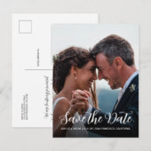 Elegante Script Save the Date Verlovingsfoto Aankondigingskaart (Voorkant / Achterkant)