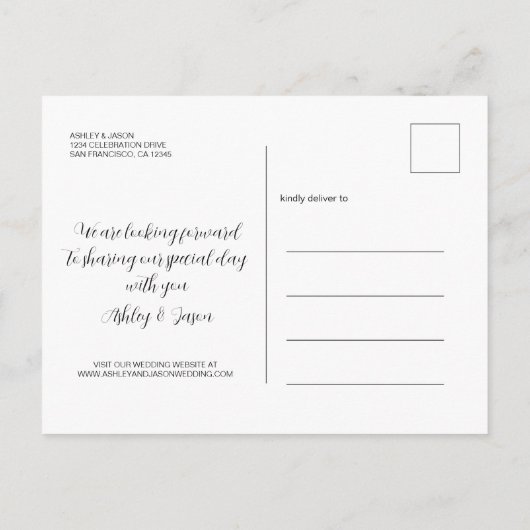 Elegante Script Save the Date Verlovingsfoto Aankondigingskaart (Achterkant)