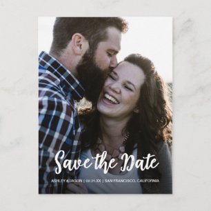 Elegante Script Save the Date Verlovingsfoto Aankondigingskaart