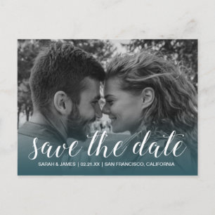 Elegante Script Save the Date Verlovingsfoto Aankondigingskaart