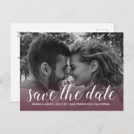Elegante Script Save the Date Verlovingsfoto Aankondigingskaart (Voorkant / Achterkant)