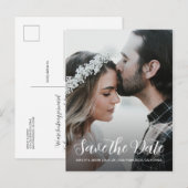 Elegante Script Save the Date Verlovingsfoto Aankondigingskaart (Voorkant / Achterkant)