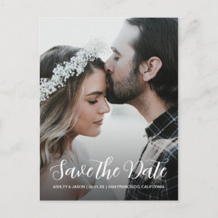 Elegante Script Save the Date Verlovingsfoto Aankondigingskaart