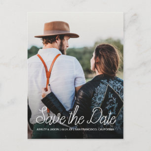 Elegante Script Save the Date Verlovingsfoto Aankondigingskaart