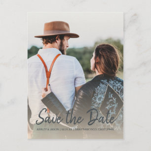 Elegante Script Save the Date Verlovingsfoto Aankondigingskaart