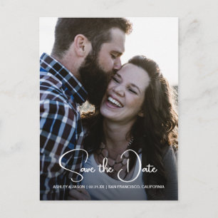 Elegante Script Save the Date Verlovingsfoto Aankondigingskaart
