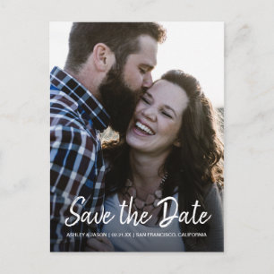 Elegante Script Save the Date Verlovingsfoto Aankondigingskaart
