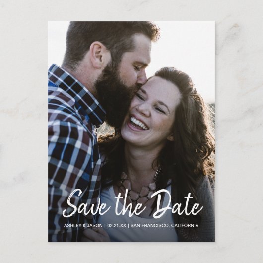 Elegante Script Save the Date Verlovingsfoto Aankondigingskaart (Voorkant)