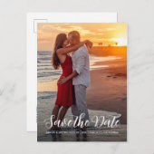 Elegante Script Save the Date Verlovingsfoto Aankondigingskaart (Voorkant / Achterkant)