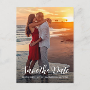Elegante Script Save the Date Verlovingsfoto Aankondigingskaart