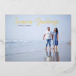 Elegante Script Seizoensgroeten Persoonlijk Folie Feestdagenkaart