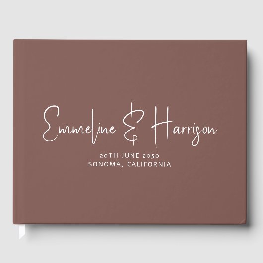 Elegante Script Serif Custom Espresso Wedding Gastenboek (Voorkant)