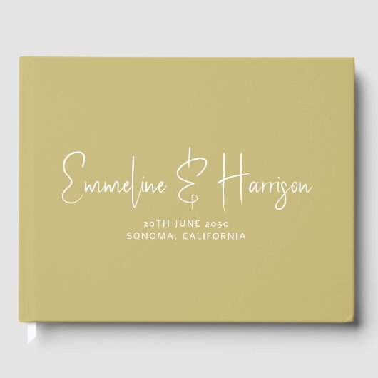 Elegante Script Serif Custom Moss Green Wedding Gastenboek (Voorkant)