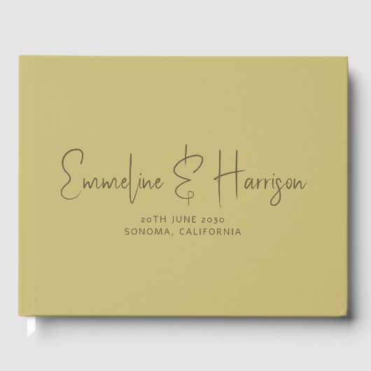 Elegante Script Serif Custom Moss Green Wedding Gastenboek (Voorkant)