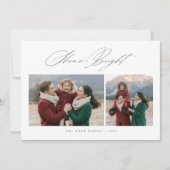 Elegante Script Shine Bright Kerst 2 Foto Feestdagenkaart (Voorkant)