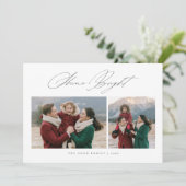 Elegante Script Shine Bright Kerst 2 Foto Feestdagenkaart (Staand voorkant)