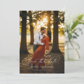 Elegante Script Simpele Trouwfoto Save The Date (Staand voorkant)