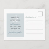 Elegante Script Sla onze datum Dusty Blue Foto Aankondigingskaart (Achterkant)
