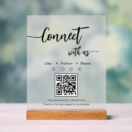 Elegante Script Sociale Media Enkele QR-code Acryl Bord (Neutraal)