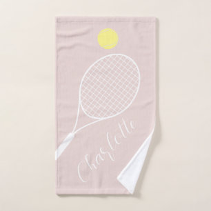 Elegante Script Speler Naam Blush Roze Tennisclub Handdoek