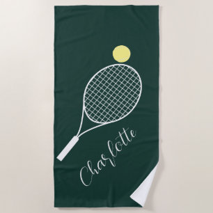 Elegante Script Speler Naam Tennisclub Groen Strandlaken