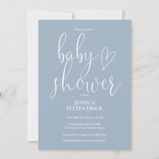 Elegante Script Stof Blauwe Baby Shower Kaart (Voorkant)