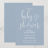 Elegante Script Stof Blauwe Baby Shower Kaart (Voorkant / Achterkant)