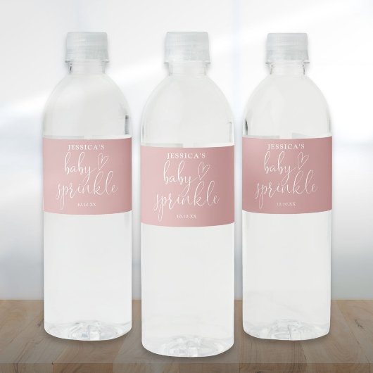 Elegante Script Stof Roze Baby Sprinkle Shower Waterfles Etiket