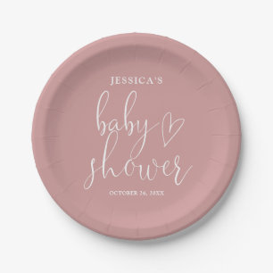 Elegante Script Stof Roze Roze Baby Shower Papieren Bordje