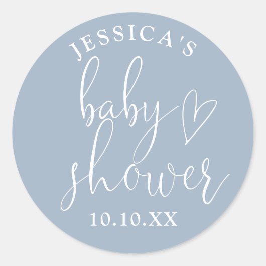 Elegante Script Stofblauwe Baby Shower Favor Ronde Sticker (Voorkant)