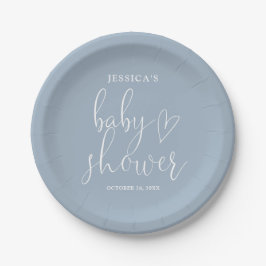Elegante Script Stofblauwe Baby Shower Papieren Bordje