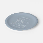 Elegante Script Stofblauwe Baby Shower Papieren Bordje (Gekanteld)