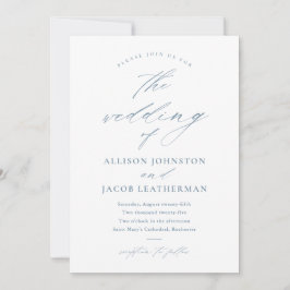 Elegante Script Stofblauwe Huwelijk Kaart