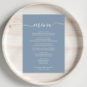 Elegante Script Stofblauwe Trouwreceptie Menu
