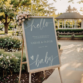 Elegante script stoffig blauwe babyshower welkomst poster