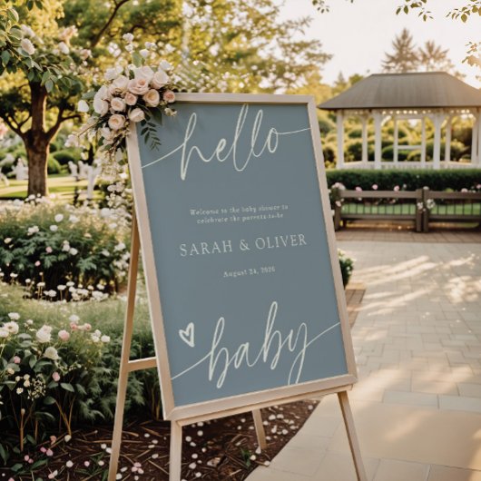 Elegante script stoffig blauwe babyshower welkomst poster