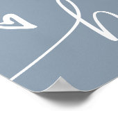 Elegante script stoffig blauwe babyshower welkomst poster (Hoek)