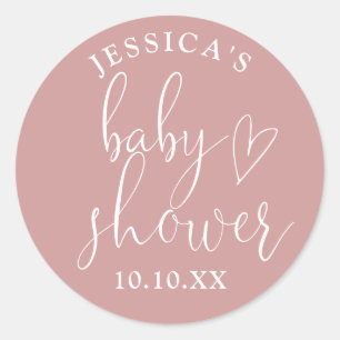 Elegante script stoffige roze baby shower favor ronde sticker
