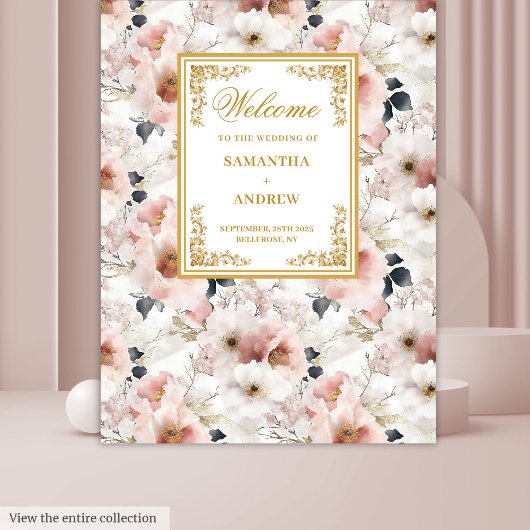 Elegante Script stoffige roze bloemen bruidstafel  Wandkleed