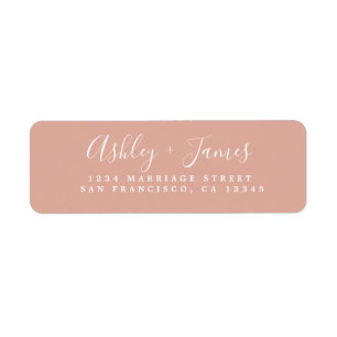 Elegante script stoffige roze trouw retouradres etiket