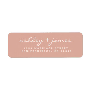 Elegante script stoffige roze trouw retouradres etiket