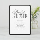 Elegante Script Strepen Bruidsfeest Zwart & Wit Kaart (Staand voorkant)