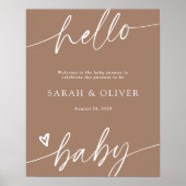Elegante Script Tan Bruine Baby Shower Welkom Bord Poster (Voorkant)
