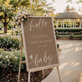 Elegante Script Tan Bruine Baby Shower Welkom Bord Poster