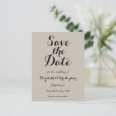Elegante Script Taupe Trouw Save the Date Briefkaart (Staand voorkant)