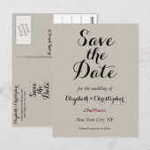 Elegante Script Taupe Trouw Save the Date Briefkaart (Voorkant / Achterkant)