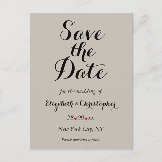 Elegante Script Taupe Trouw Save the Date Briefkaart (Voorkant)