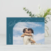 Elegante Script Teal Gebogen Frame Foto Save The Date (Staand voorkant)