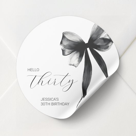 Elegante Script Thirty Bow 30ste Verjaardagsfeestj Ronde Sticker