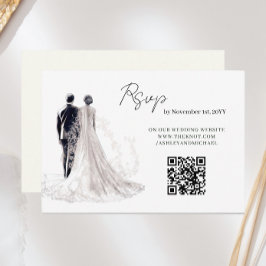 Elegante Script Traditionele Trouw QR Code RSVP Kaartje
